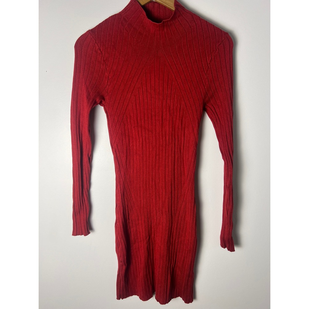 Abercrombie & Fitch Sweater Dress Wm M Red Mock Neck‎ Ribbed Long Sleeve Minimal